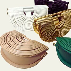 Cult Inspired Faux Leather Unique Half Moon Structured Handbag Crossbody Bag NEW